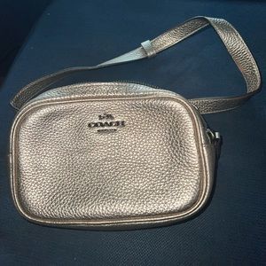 gold coach belt bag in metallic gold with pebble leather - coach fanny pack bag